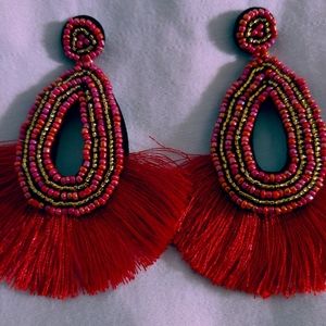 3/$25 Bead Fringe Fan Statement Earrings